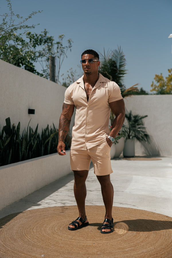 Father Sons Stretch Beige / Gold Pique Revere Shirt Short Sleeve - FSH1075