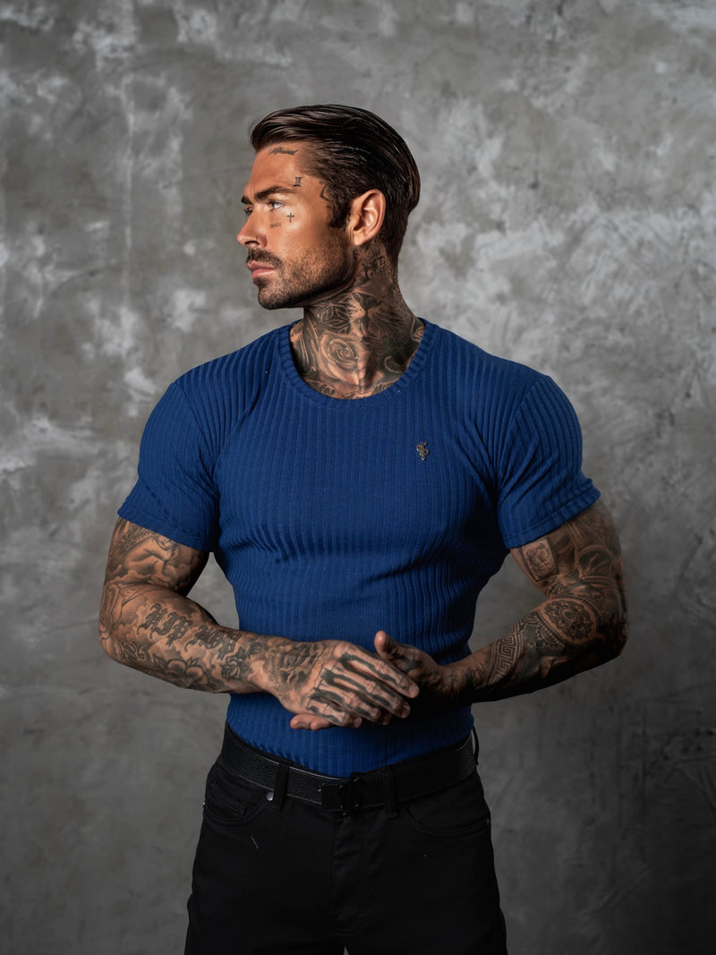 Father Sons Classic New Navy/Gold Rippenstrick Super Slim Kurzarm Rundhals - FSH1383