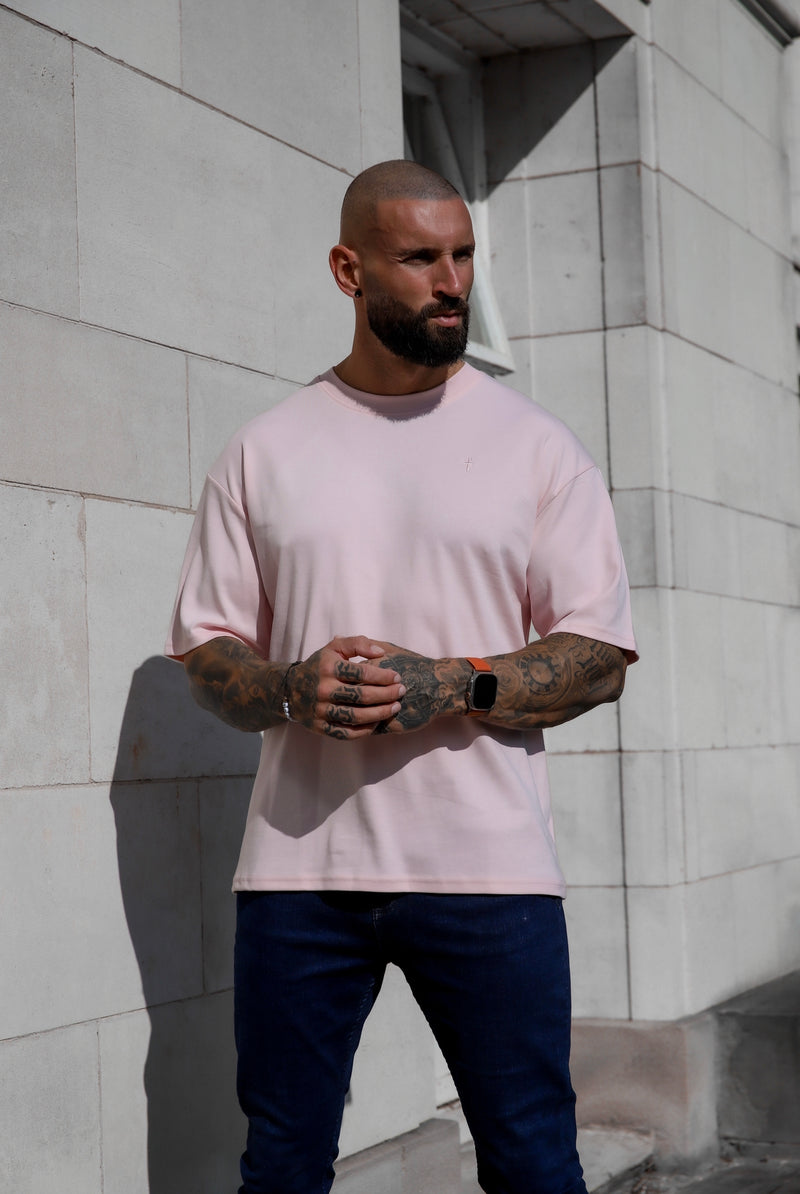 Father Sons klassisches rosa übergroßes Rundhals-T-Shirt – FSH870