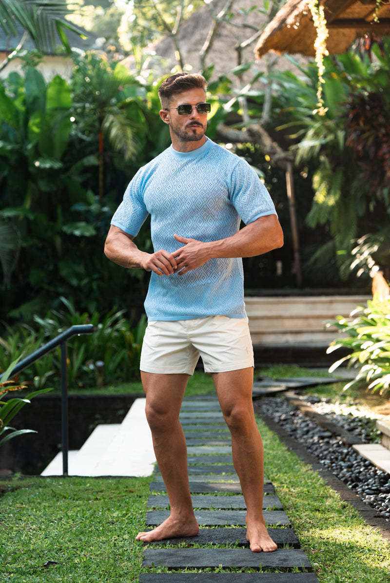 Father Sons Crochet Crew T-Shirt Blue Short Sleeve - FSJ088 (PRE ORDER 17TH JUNE)