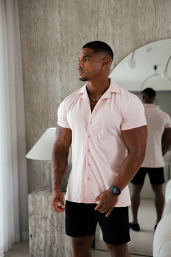 Vater-Sohn-Stretch-Piqué-Hemd mit Revers, kurzärmlig, Rosa – FSH1077