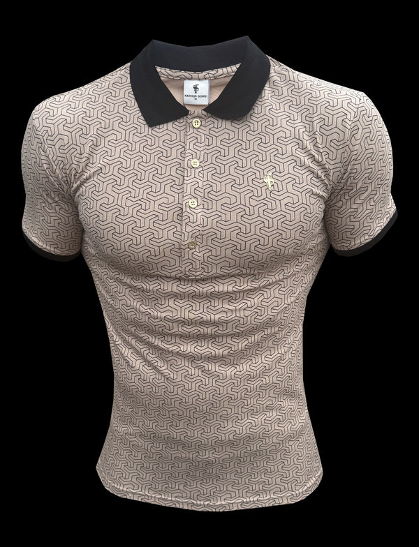 Father Sons Black / Beige Geo Printed Polo Shirt - FSH1234