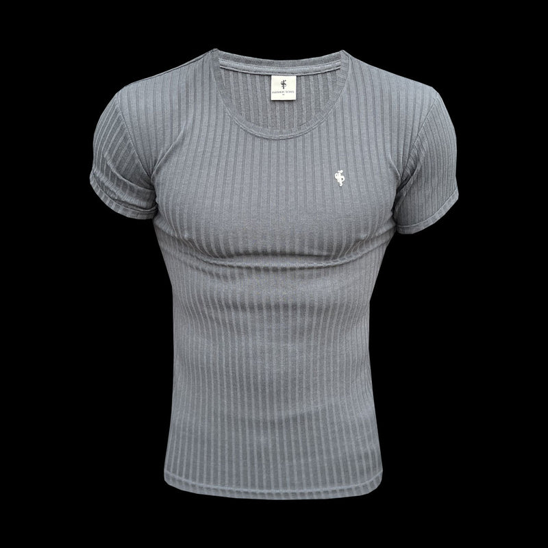 Father Sons – Klassisches, superschmal geschnittenes, kurzärmliges Rundhals-Sweatshirt in Anthrazit/Silber – FSH1084