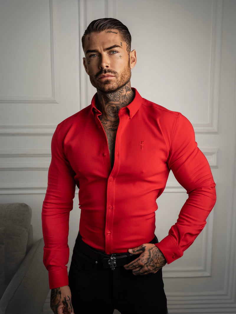 FS Super Slim LS Postbox Red Scuba mit Button-Down-Kragen – FS1186