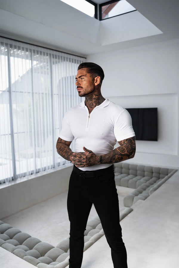 Klassisches weißes Poloshirt mit Reißverschluss für Vater und Sohn – FSH1229