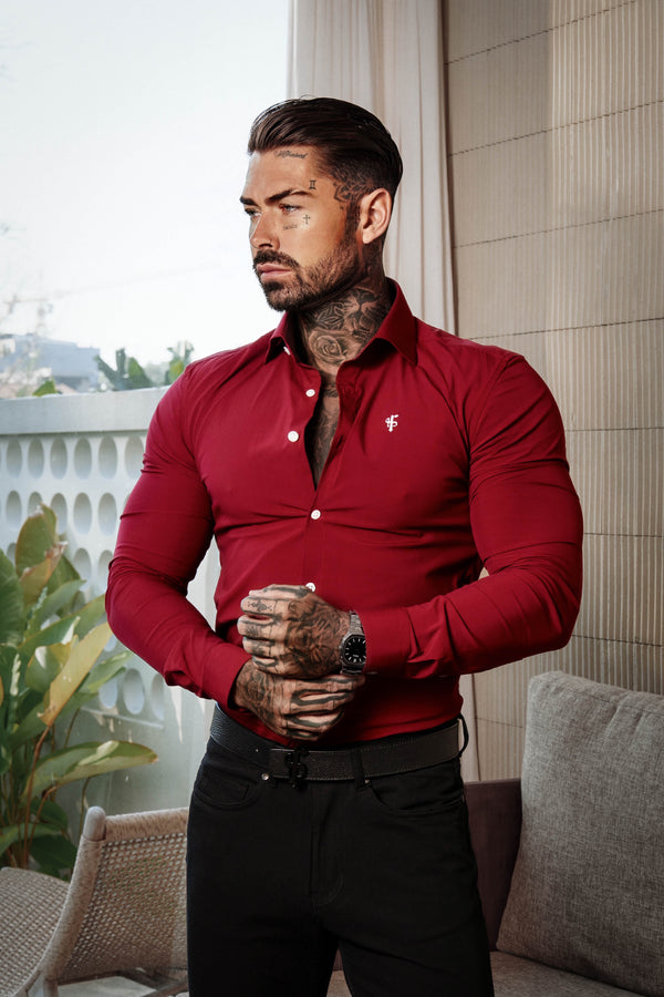 Father Sons Super Slim Stretch Burgundy with Cutaway Collar - FS1232