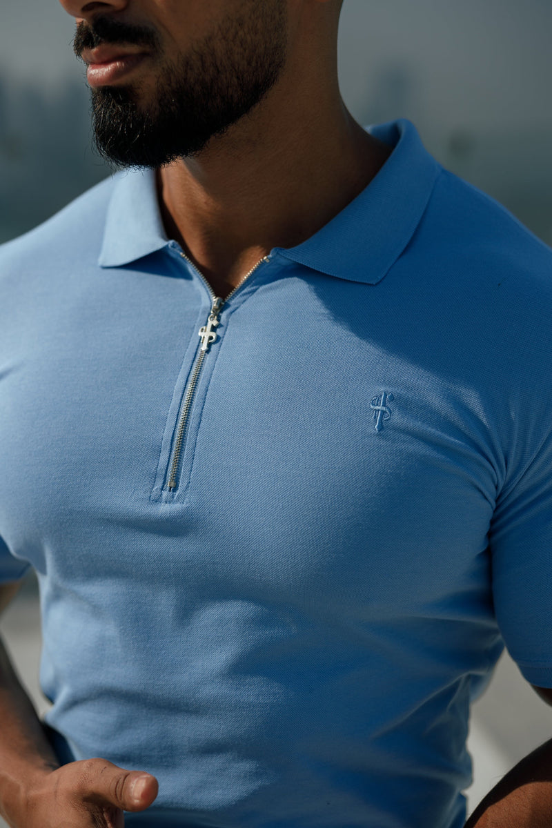 Vater Söhne Klassisches Kornblumen-Poloshirt mit Reißverschluss - FSH1231