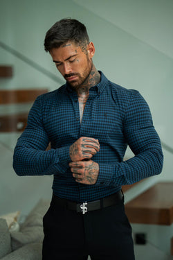 Father Sons Super Slim Ultra Stretch Blau &amp; Schwarz Kariert – FS474