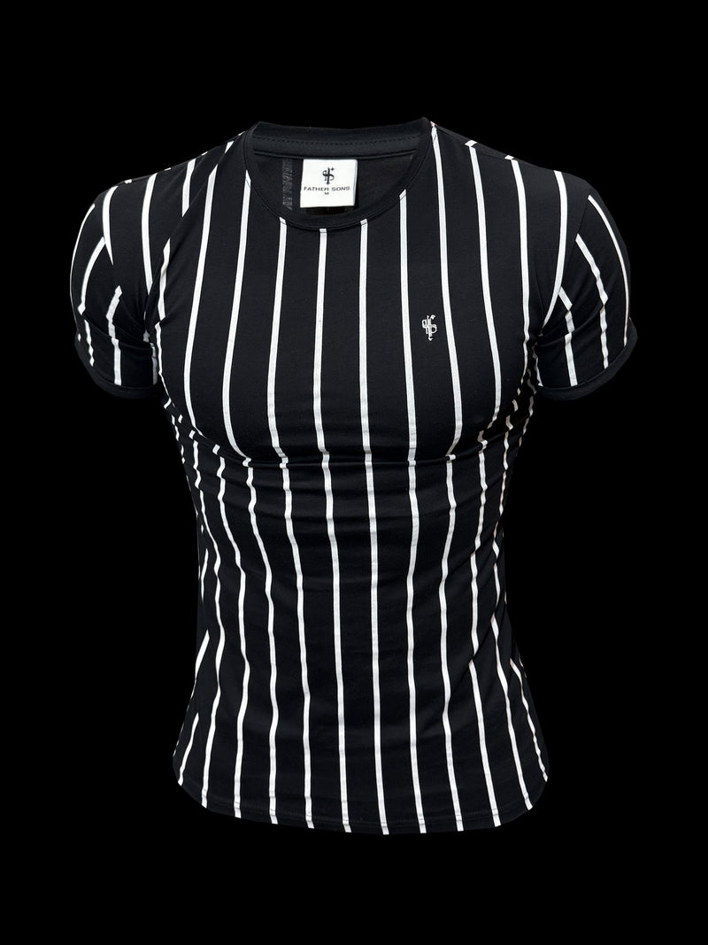 Tailliertes T-Shirt mit schwarz-weiß gestreiftem Aufdruck „Vater und Sohn“ – FSH1167
