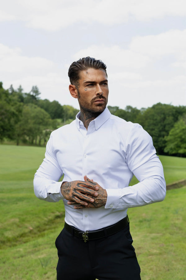 Vater Söhne Klassisches Stretch Oxford Langarmshirt Weiß - FS1014