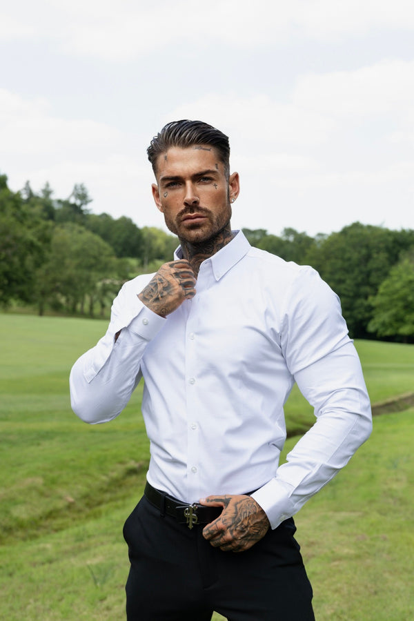 Vater Söhne Klassisches Stretch Oxford Langarmshirt Weiß - FS1014