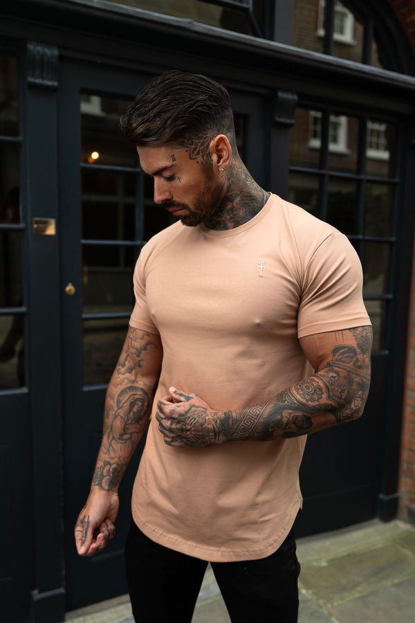 Vater Sohn Klassisches Kaffee Ton in Ton Rundhals T-Shirt mit abgerundetem Saum - FSH992