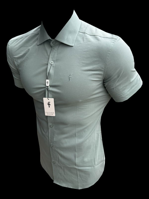 Vater-Söhne-Muscle-Fit-Shirt mit Advanced-Stretch, Khaki, kurzärmlig, mit Cutaway-Kragen – FS1204