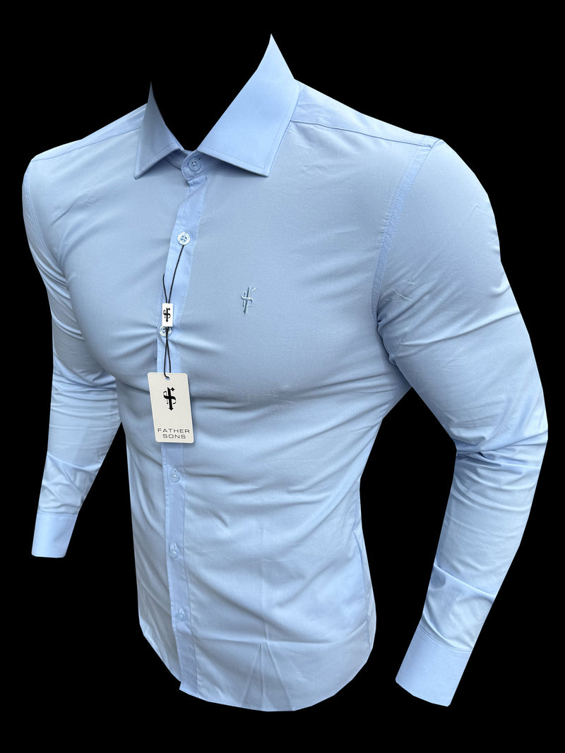 Vater-Söhne-Muscle-Fit Advanced Stretch Puderblau mit Cutaway-Kragen – FS1167