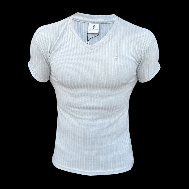 Father Sons klassisches geripptes Rundhals-Rundshirt in Hellgrau/Silber mit V-Ausschnitt – FSH1126