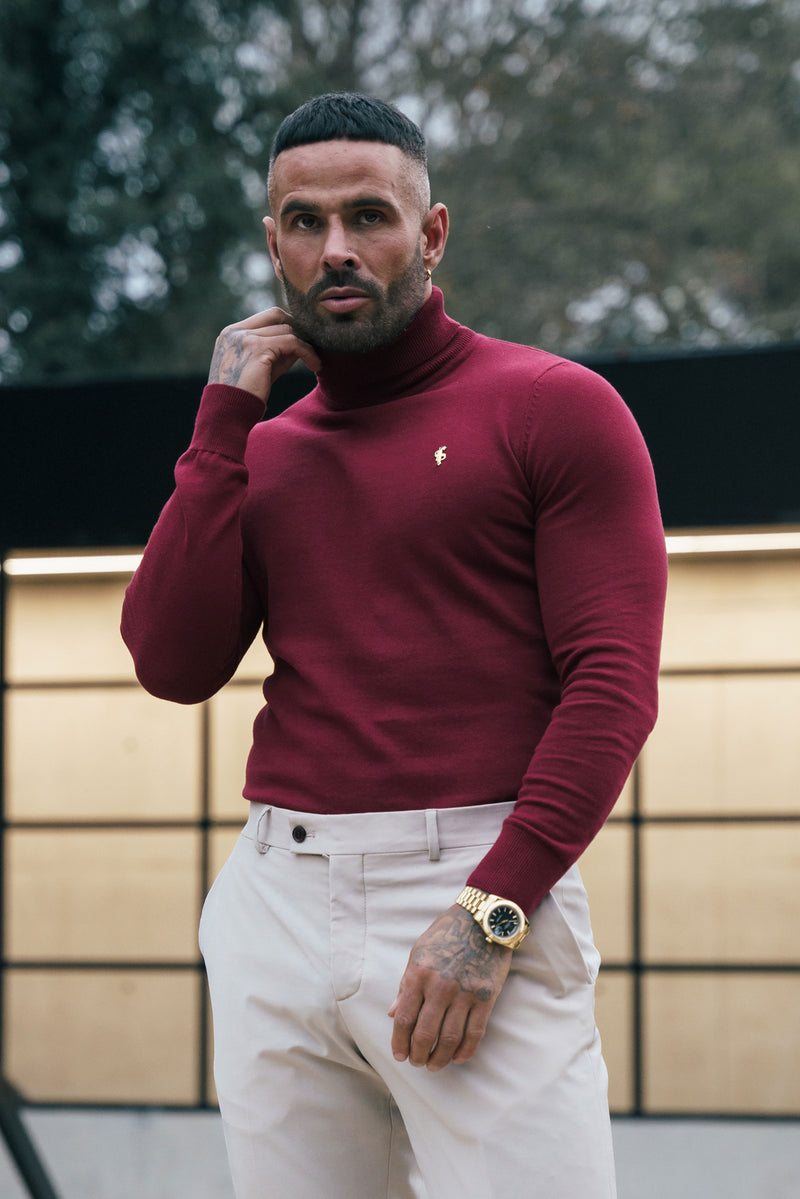 Father Sons klassischer weißer Rollkragenpullover aus Merinowolle mit FS-Stickerei – FSN018