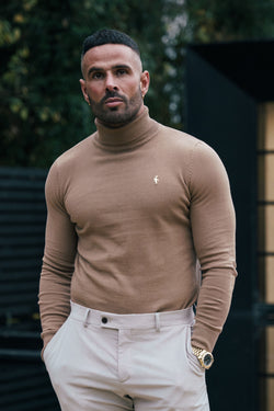 Father Sons klassischer weißer Rollkragenpullover aus Merinowolle mit FS-Stickerei – FSN018