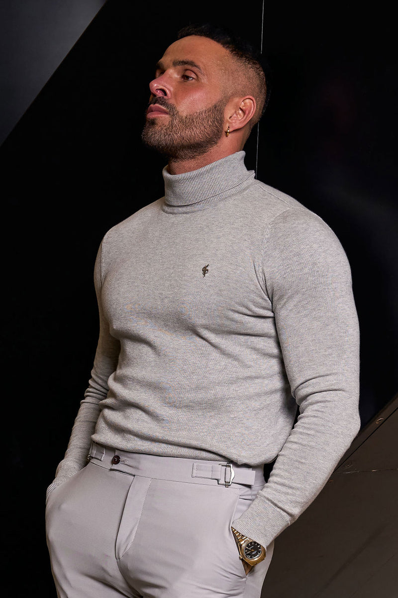 Father Sons klassischer weißer Rollkragenpullover aus Merinowolle mit FS-Stickerei – FSN018