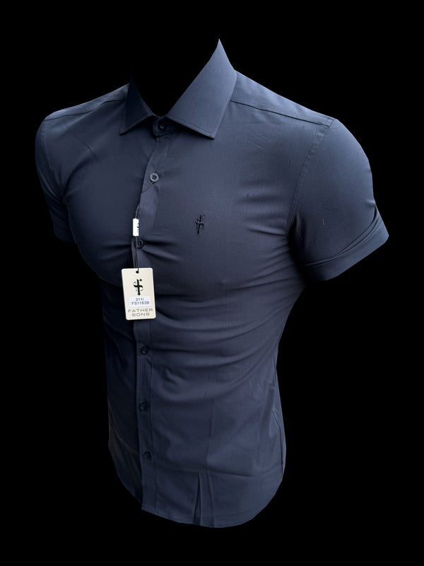Vater-Söhne-Muscle-Fit Advanced Stretch Marineblau Kurzarm mit Cutaway-Kragen - FS1163