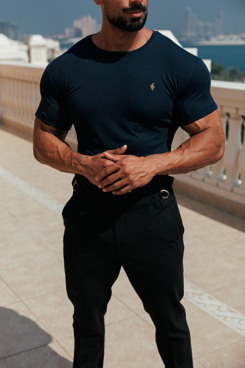 Vater-Söhne-T-Shirt mit Rundhalsausschnitt, Marineblau/Gold, Bambus – FSH1437