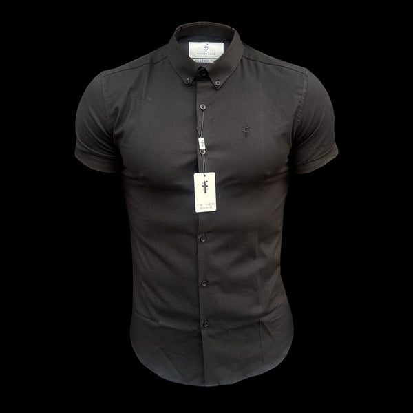 Vater Söhne Klassisches Stretch Oxford Kurzarm Schwarz - FS1013
