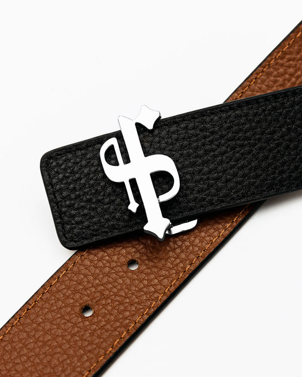 Father Sons Black / Tan Leather Reversible Belt with Silver FS Buckle - FSBELT002