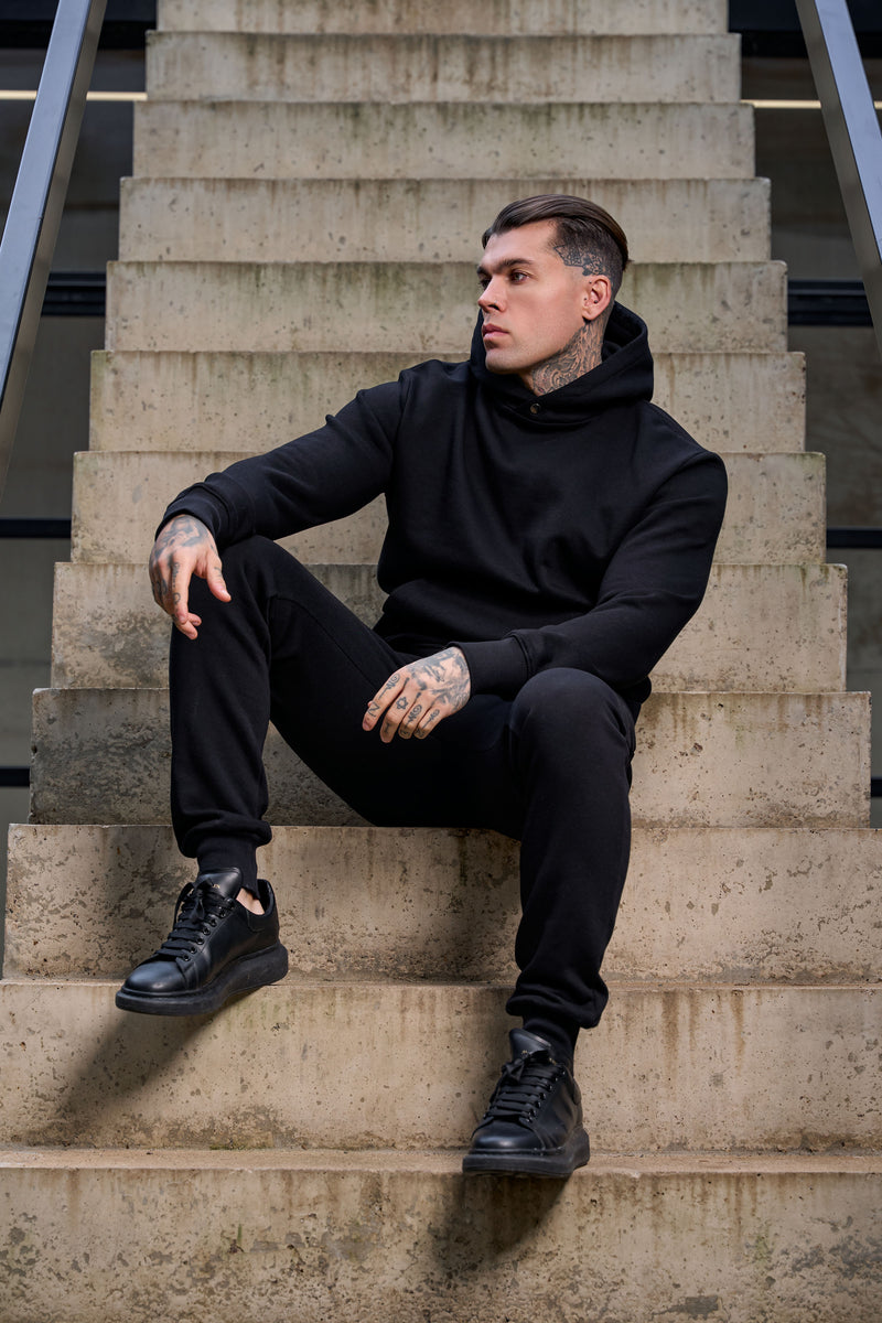 Schwarzer, übergroßer FS-Hoodie mit funktionellem FS-Nieten – FSR001