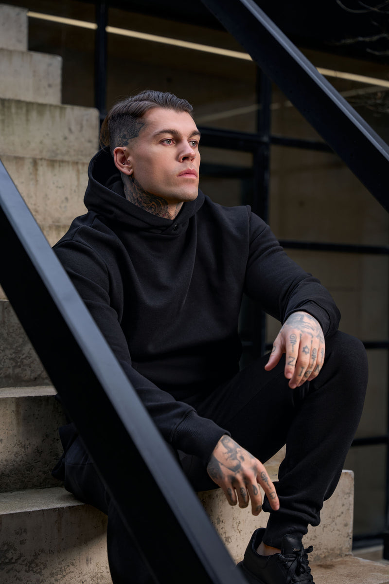 Schwarzer, übergroßer FS-Hoodie mit funktionellem FS-Nieten – FSR001