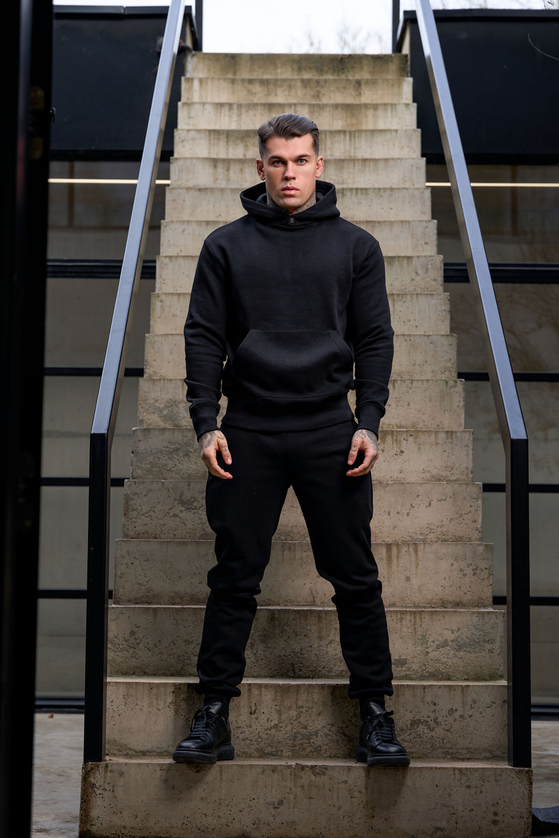 Schwarzer, übergroßer FS-Hoodie mit funktionellem FS-Nieten – FSR001