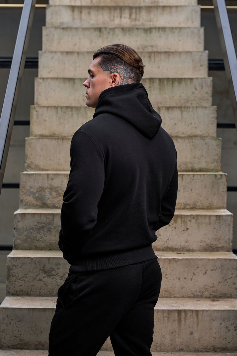 Schwarzer, übergroßer FS-Hoodie mit funktionellem FS-Nieten – FSR001