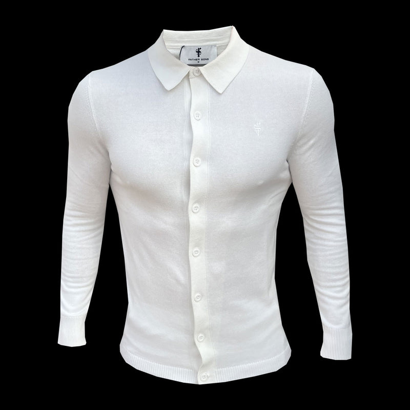 Father Sons klassisches, schlichtes, cremefarbenes Strick-Poloshirt mit Knopfleiste und kurzen Ärmeln – FSN172