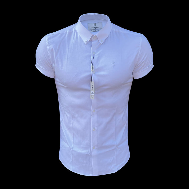 Vater Söhne Klassisches Stretch Oxford Kurzarm Weiß - FS1015