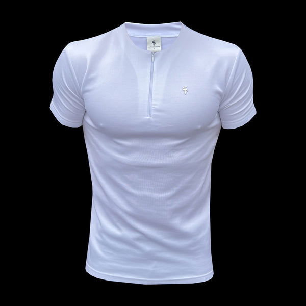 Father Sons Scuba Weiß/Silber Crew T-Shirt mit Reißverschlussdetail, kurzärmlig – FSH1035