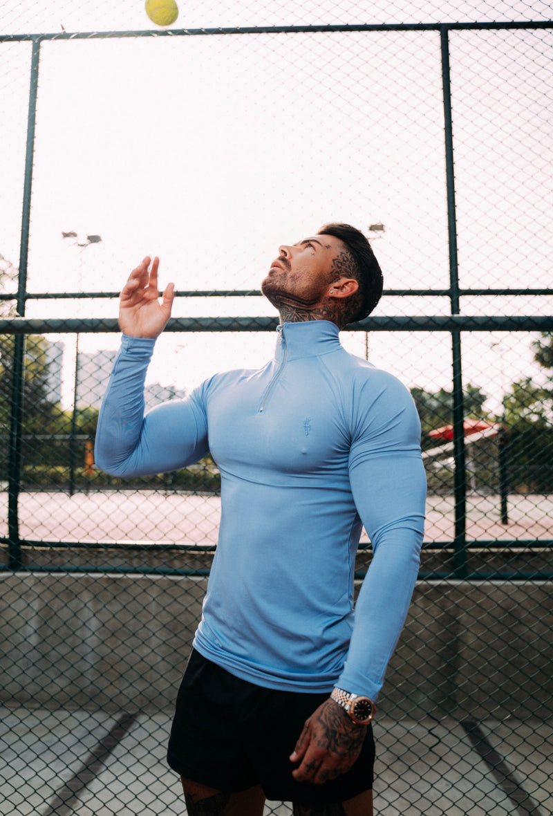 Father Sons Long Sleeve Light Blue Half Zip Gym Top - FSH735