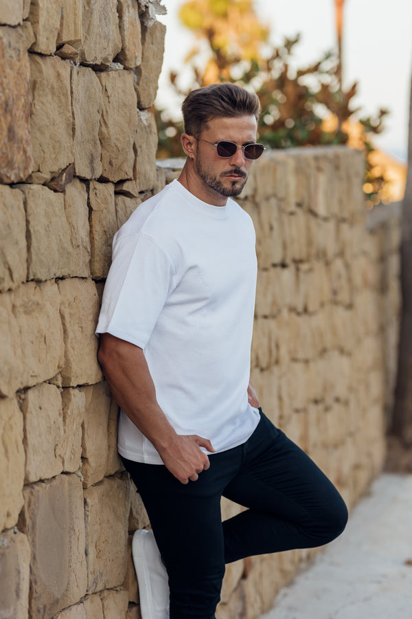 Father Sons klassisches weißes, übergroßes Rundhals-T-Shirt – FSH831