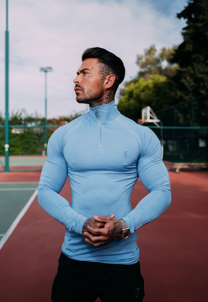 Father Sons Long Sleeve Light Blue Half Zip Gym Top - FSH735