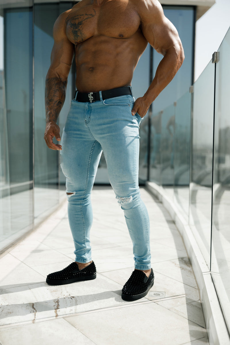 Father Sons Ultra Stretch Navy Bleached Slim Jeans with Knee Rips - FSJEAN005