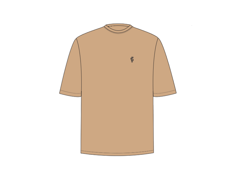 Father Sons klassisches beiges, übergroßes Rundhals-T-Shirt – FSH867
