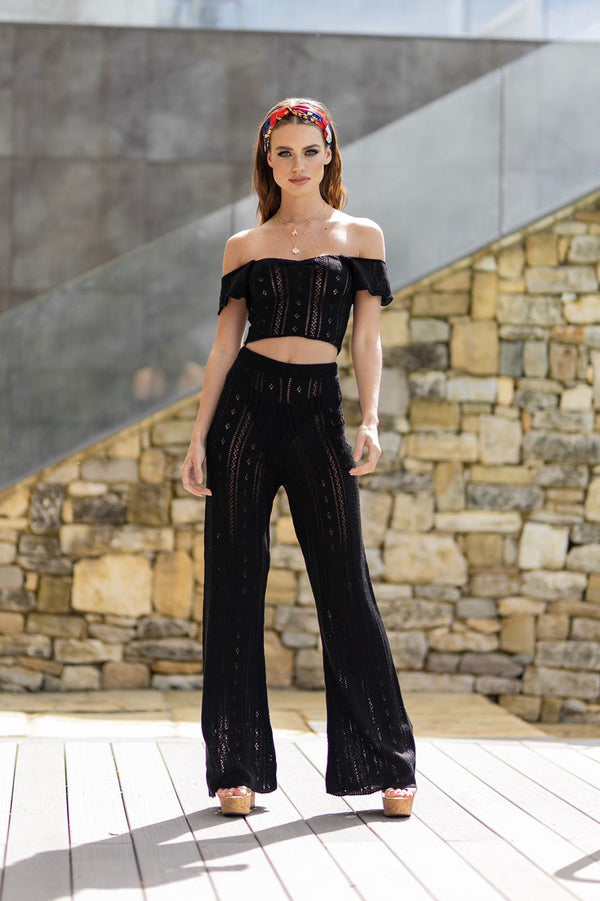 'AYLA' Knitted Co ord Crop top Black - CTJ007