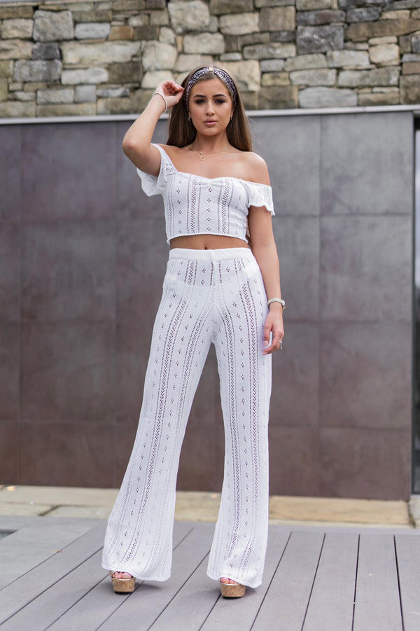 'AYLA' Knitted Co ord Crop top white - CTJ009