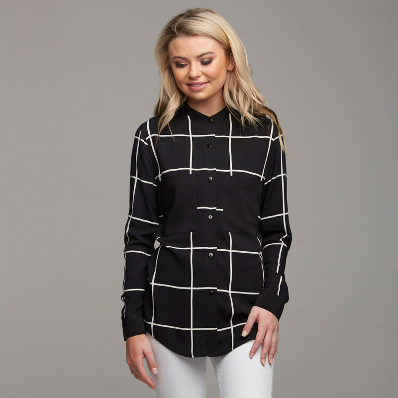 BROOKE GRID COLLAR STAND SHIRT - CT031