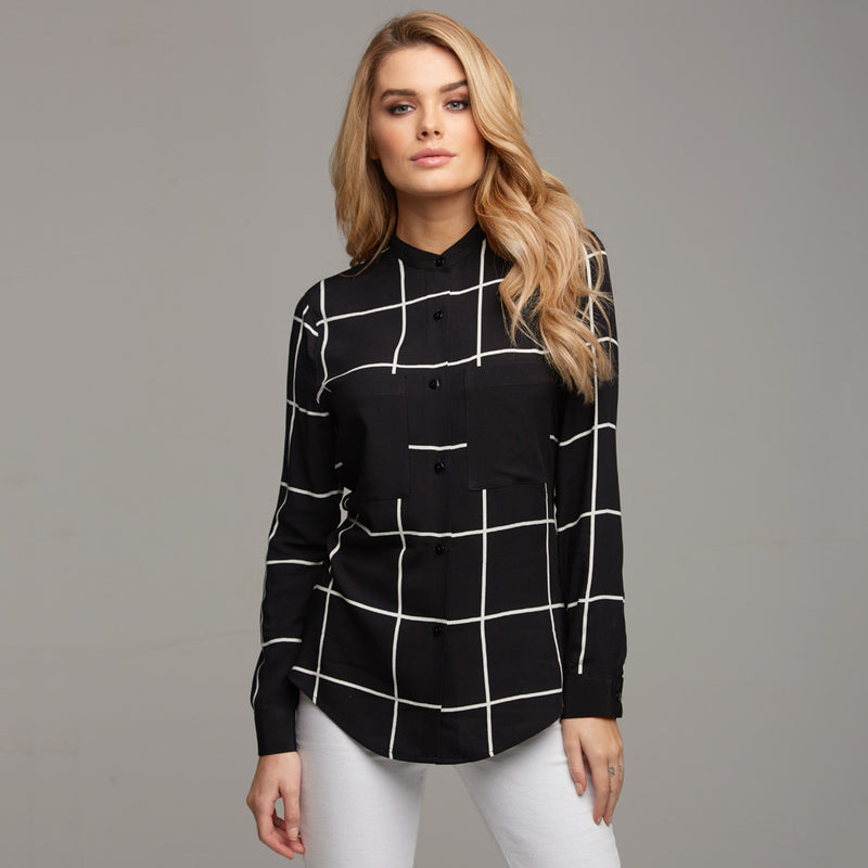 BROOKE GRID COLLAR STAND SHIRT - CT031