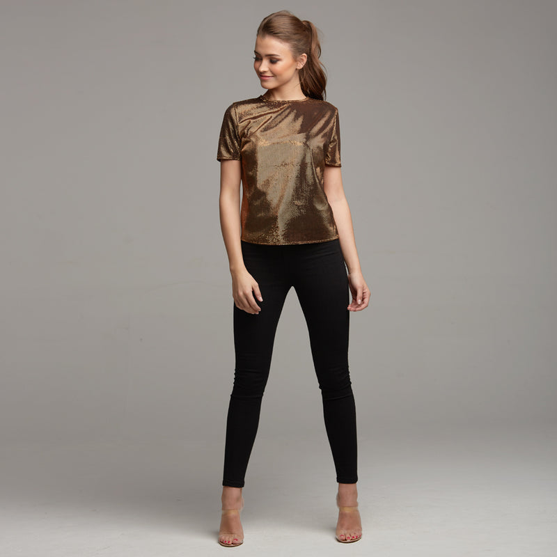 CARA BRONZE METALLIC BOXY TEE – CT067