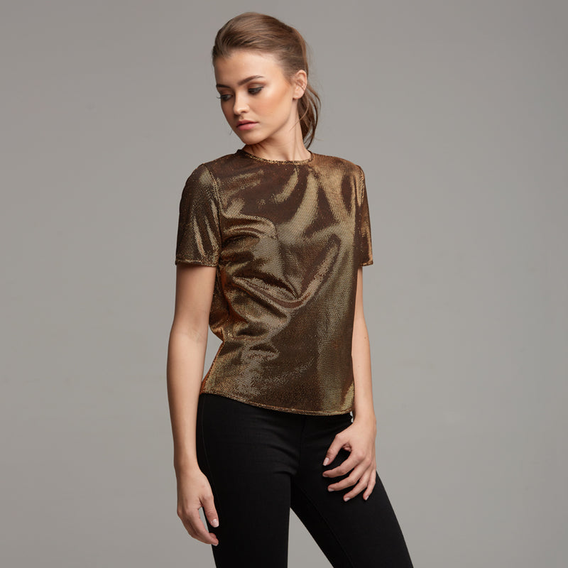 CARA BRONZE METALLIC BOXY TEE - CT067