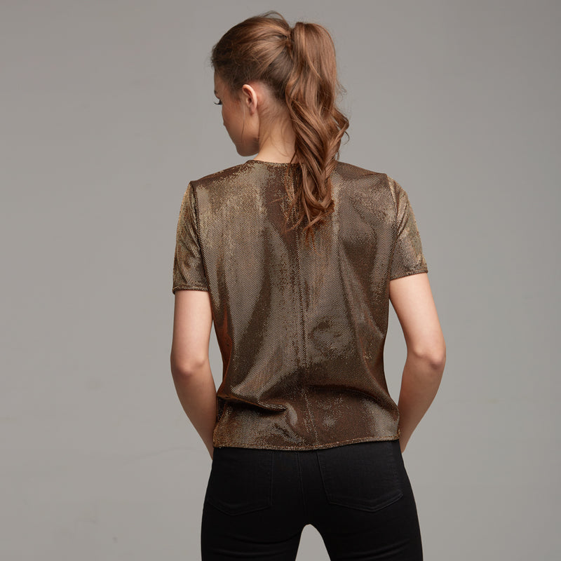 CARA BRONZE METALLIC BOXY TEE – CT067