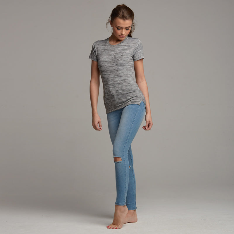 TEGAN GREY MARL SLUB TEE - CT047