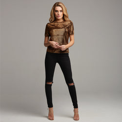 CARA BRONZE METALLIC BOXY TEE - CT067