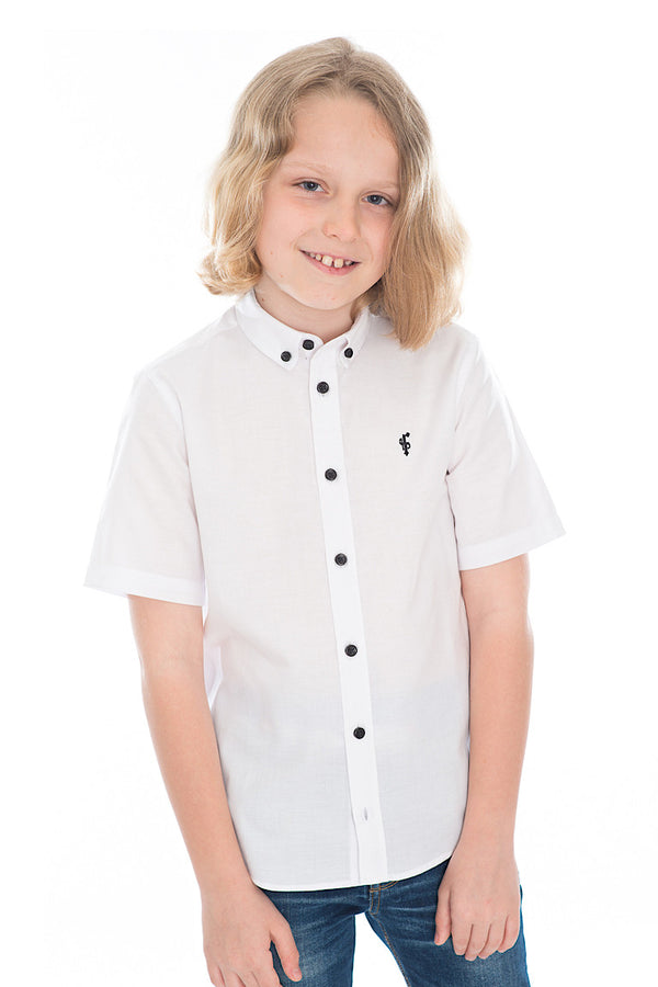 Father Sons Boys Classic White Black Button Short Sleeve - FSB005 (LAST CHANCE)