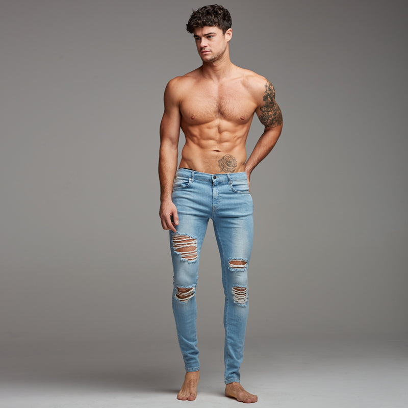 Father Sons Distressed Ripped Slim Stretch Hellblaue Jeans – FSH167