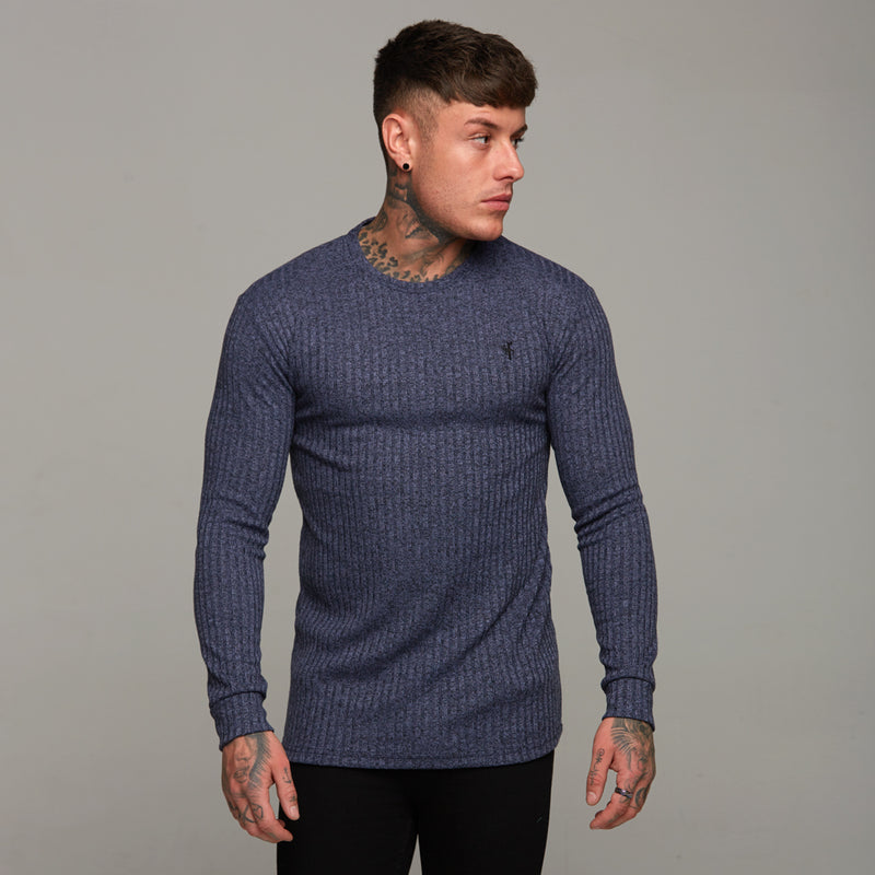 Father Sons Classic Navy Ribbed Knit Super Slim Crew – FSH114